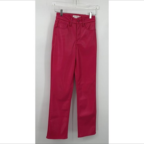 Good American Icon faux leather pants jeans Love Potion pink hot bright new 25 0 - Picture 2 of 5